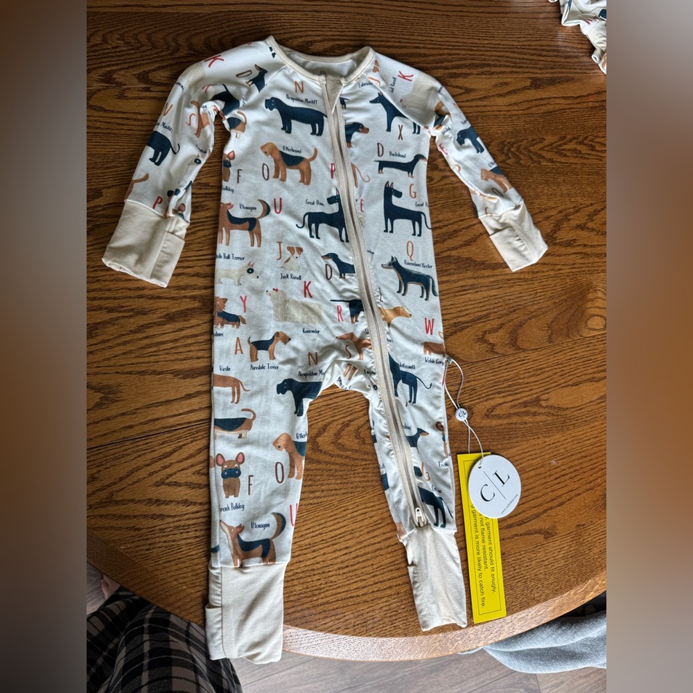 NWT Caden Lane “ABC Paw-Ty” print, 3-6mo romper/sleeper (fold over cuffs)